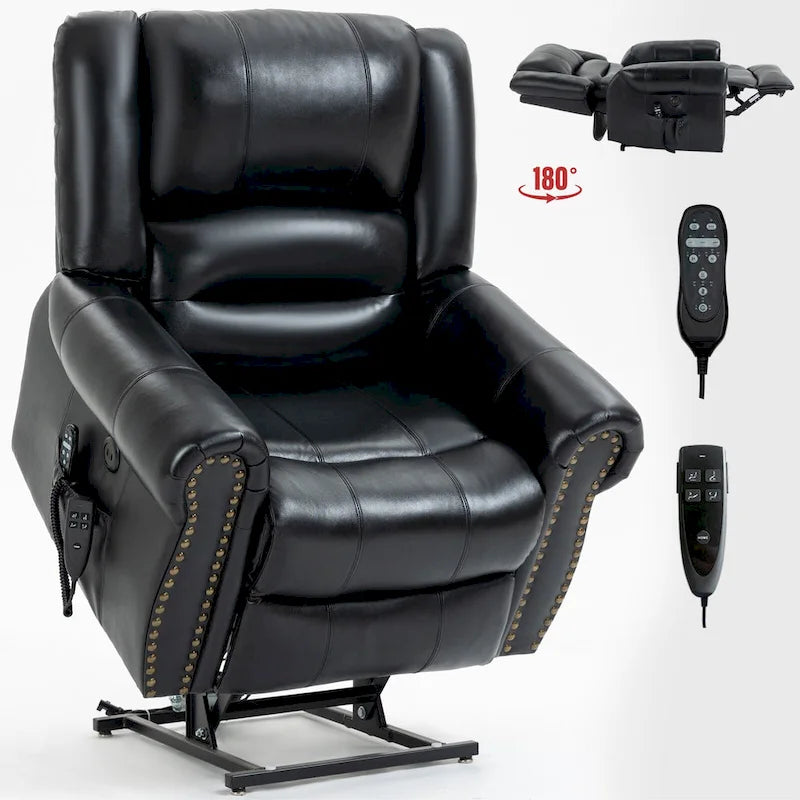 Fauteuil inclinable releveur électrique en cuir véritable marron