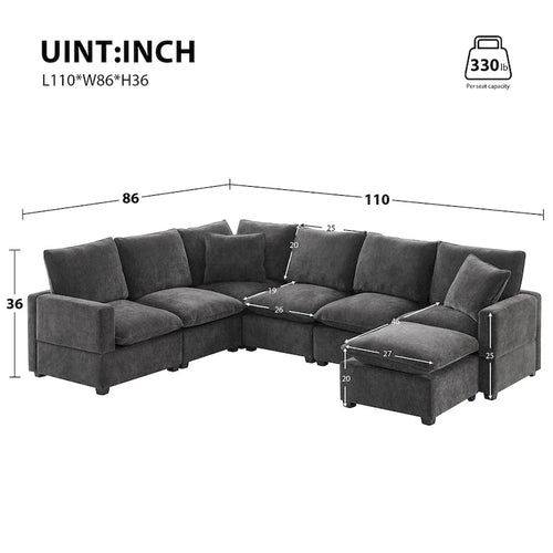 Canapé d'angle modulable en chenille noire 110 places 7 places