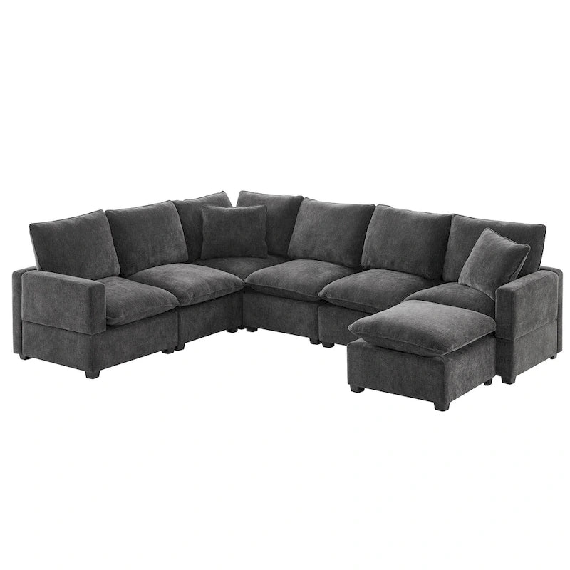 Canapé d'angle modulable en chenille noire 110 places 7 places