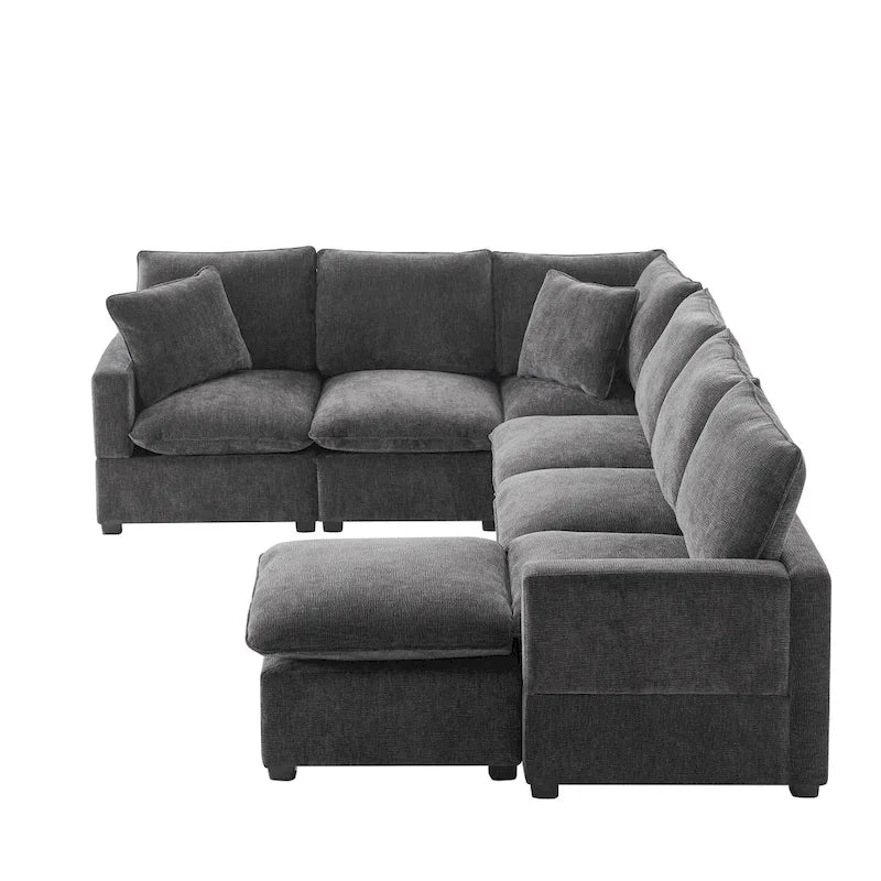 Canapé d'angle modulable en chenille noire 110 places 7 places