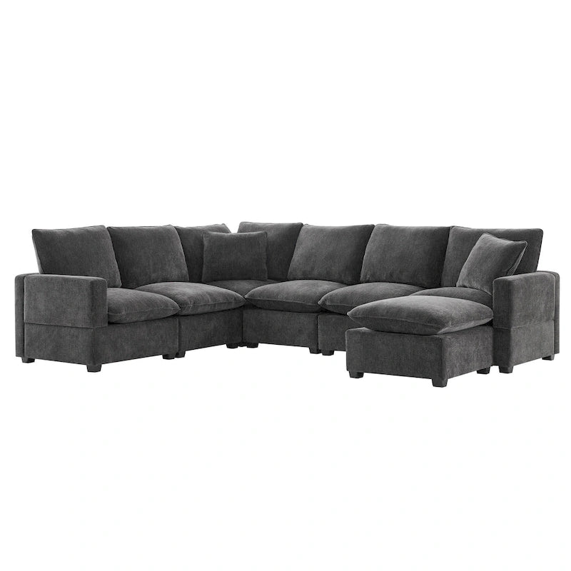 Canapé d'angle modulable en chenille noire 110 places 7 places