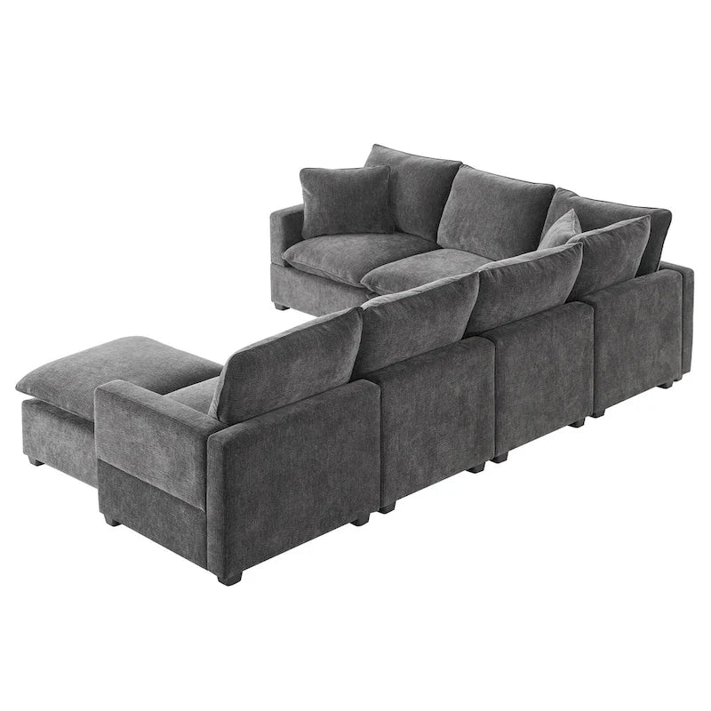 Canapé d'angle modulable en chenille noire 110 places 7 places