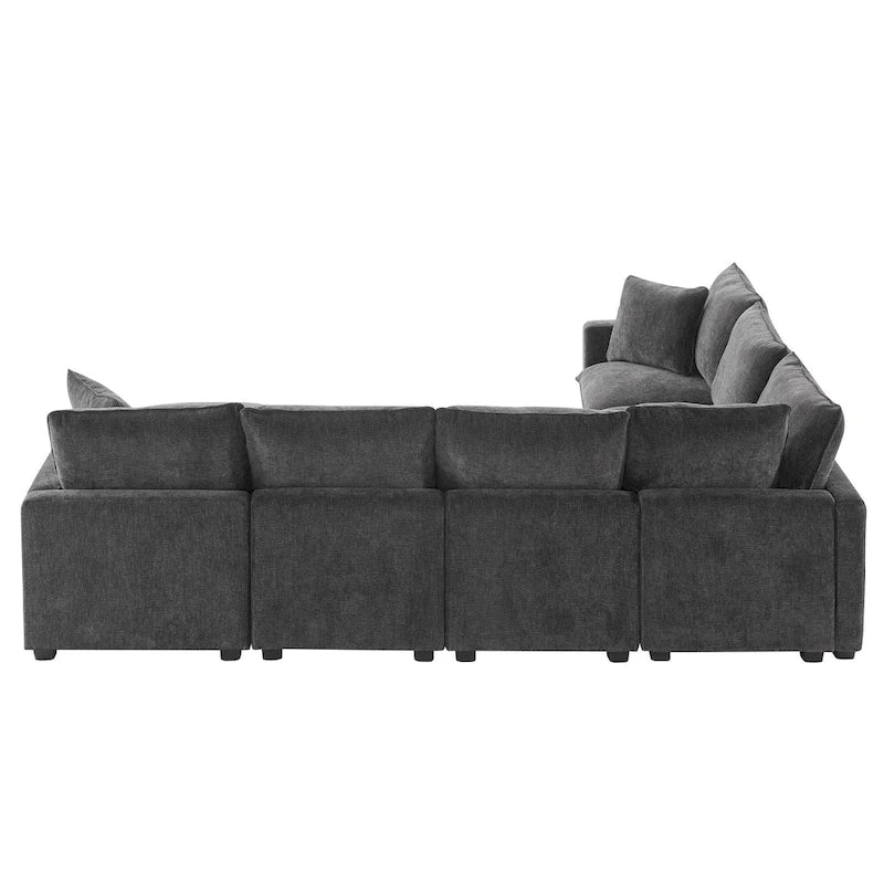 Canapé d'angle modulable en chenille noire 110 places 7 places