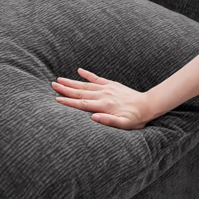 Canapé d'angle modulable en chenille noire 110 places 7 places