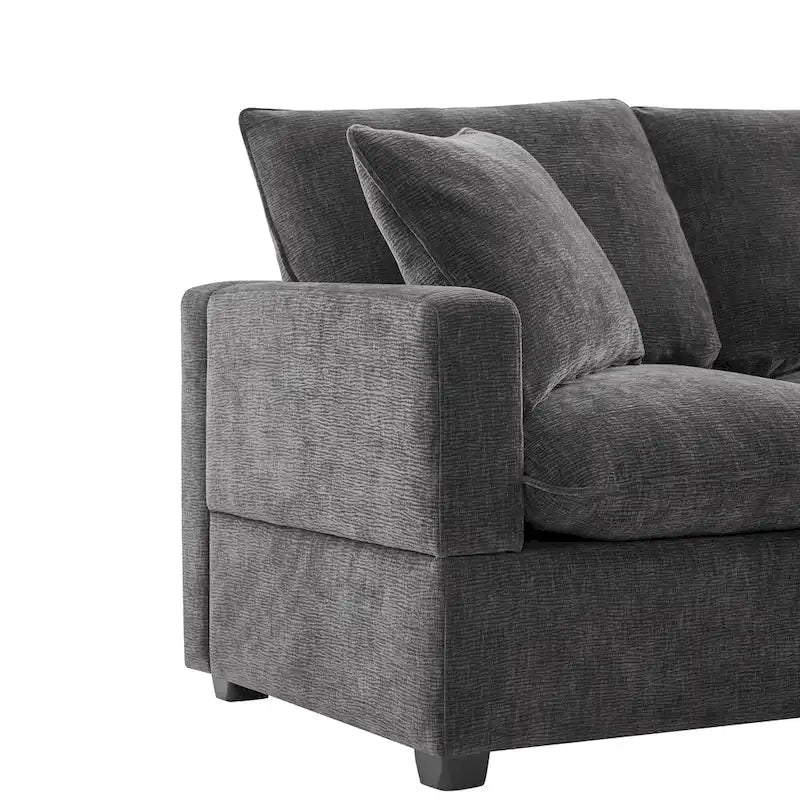 Canapé d'angle modulable en chenille noire 110 places 7 places