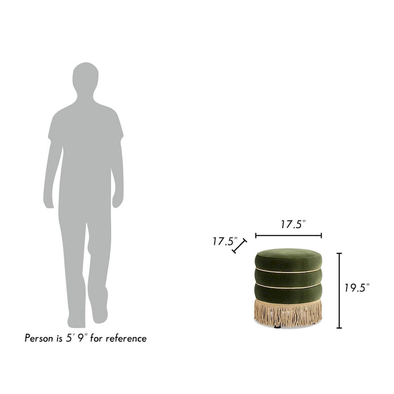 Pouf rond tapissé avec franges en fil doré