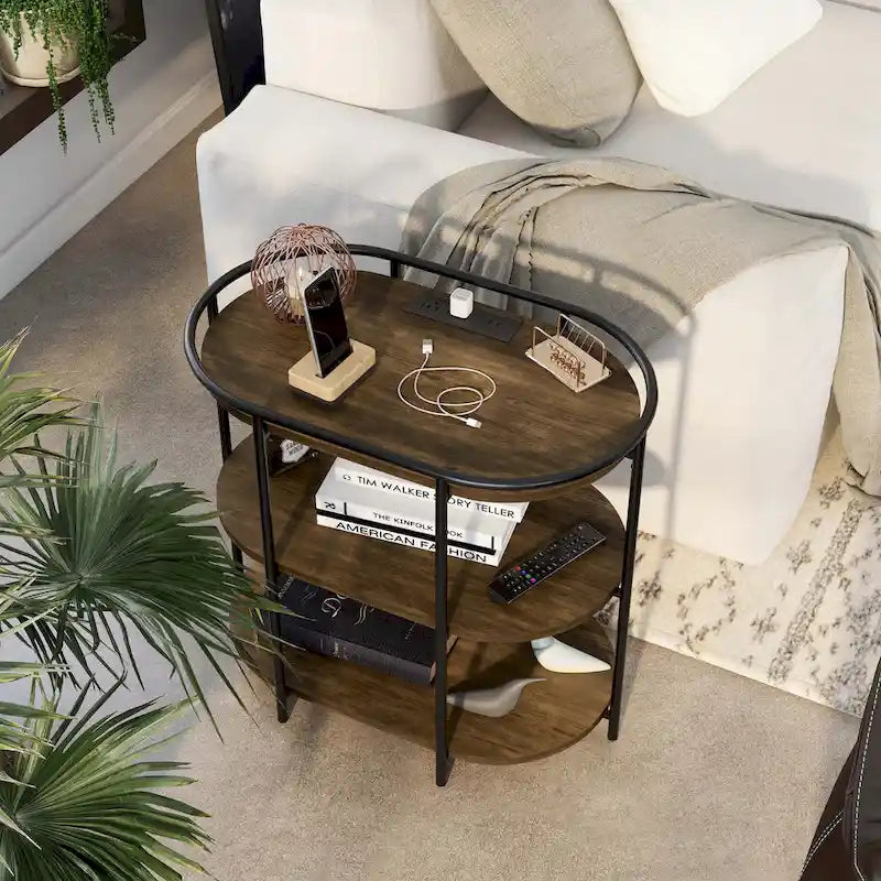 Table d'appoint industrielle en acier brun à 3 niveaux
