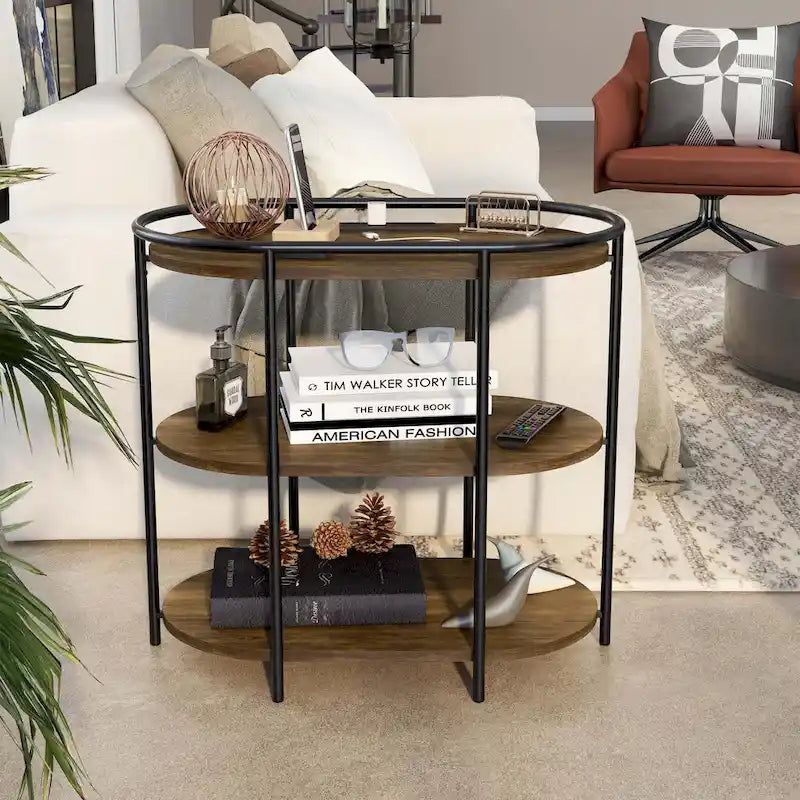 Table d'appoint industrielle en acier brun à 3 niveaux