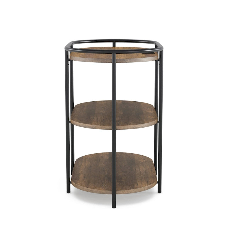 Table d'appoint industrielle en acier brun à 3 niveaux