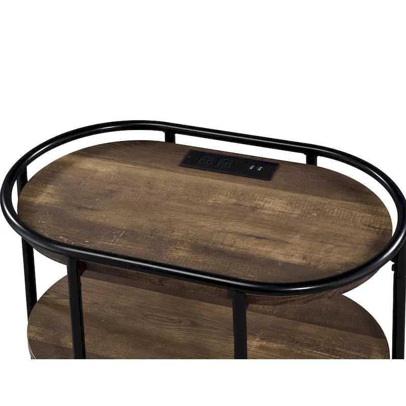 Table d'appoint industrielle en acier brun à 3 niveaux