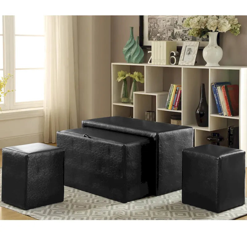 Banc et pouf gigognes 4 pièces en cuir