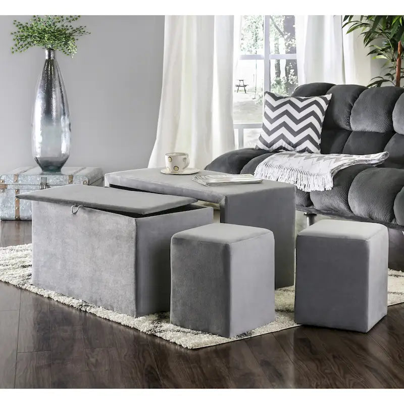 Banc et pouf gigognes 4 pièces en cuir