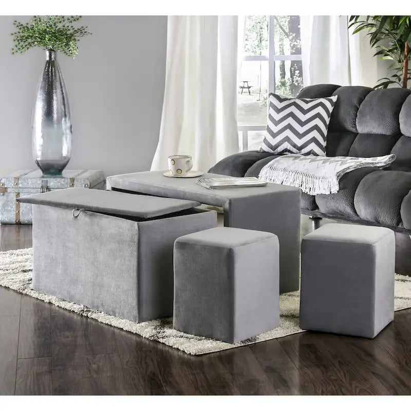 Banc et pouf gigognes 4 pièces en cuir
