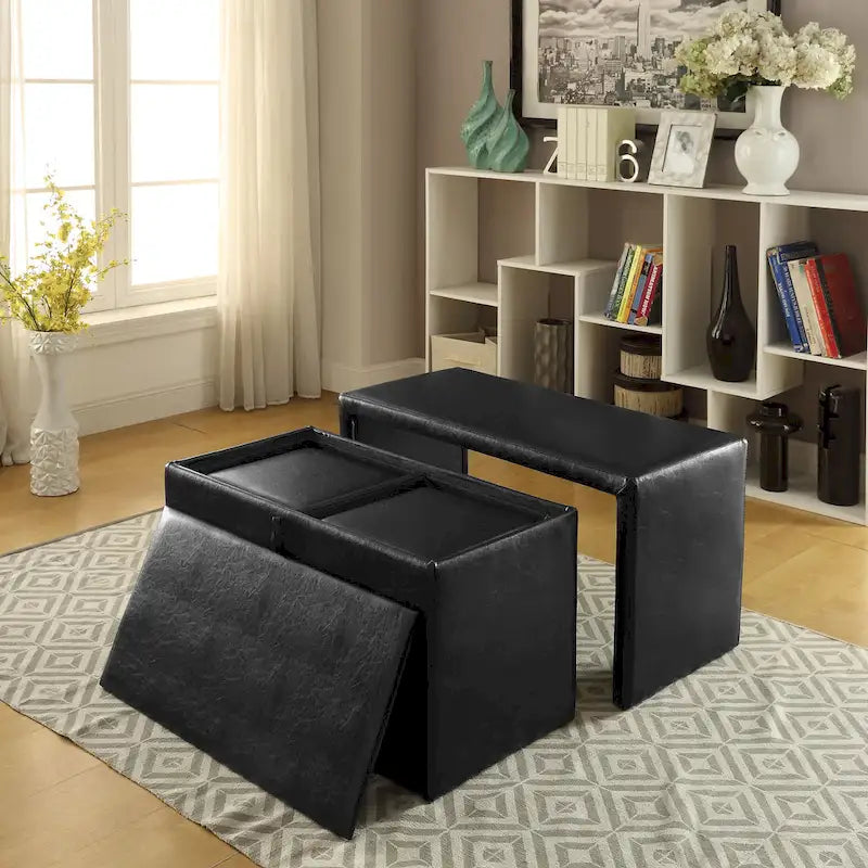 Banc et pouf gigognes 4 pièces en cuir