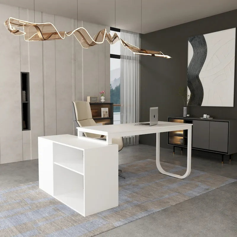 Bureau informatique en L de 55" - Station de travail avec rangement