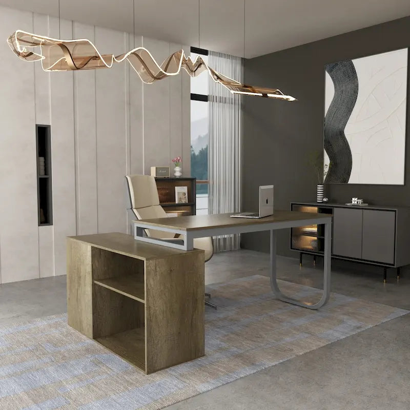 Bureau informatique en L de 55" - Station de travail avec rangement