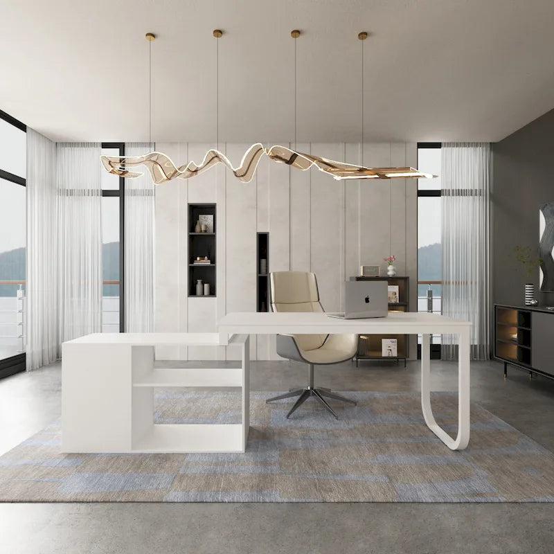 Bureau informatique en L de 55" - Station de travail avec rangement