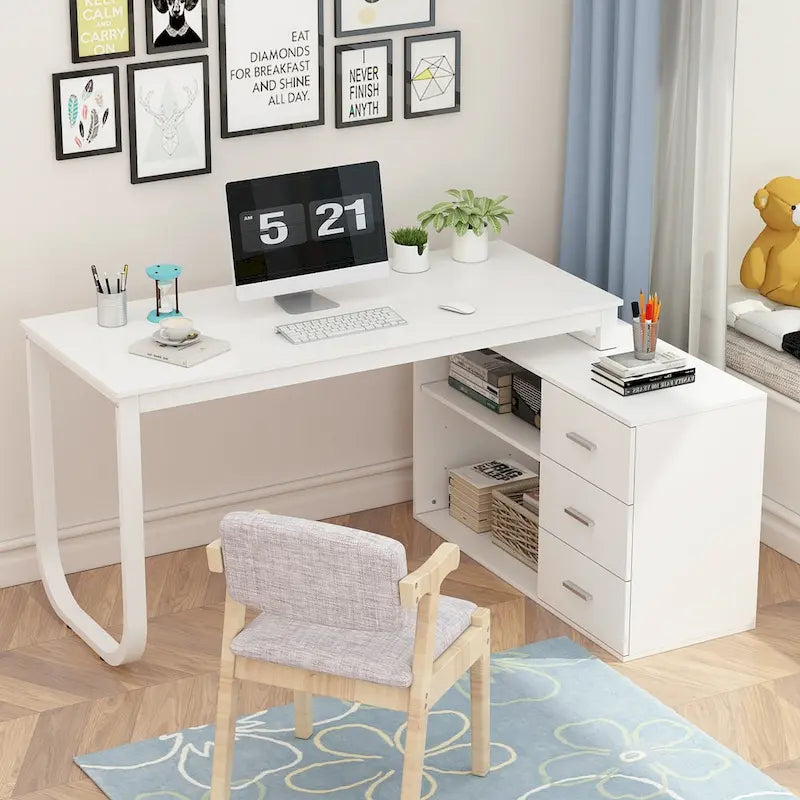 Bureau informatique en L de 55" - Station de travail avec rangement