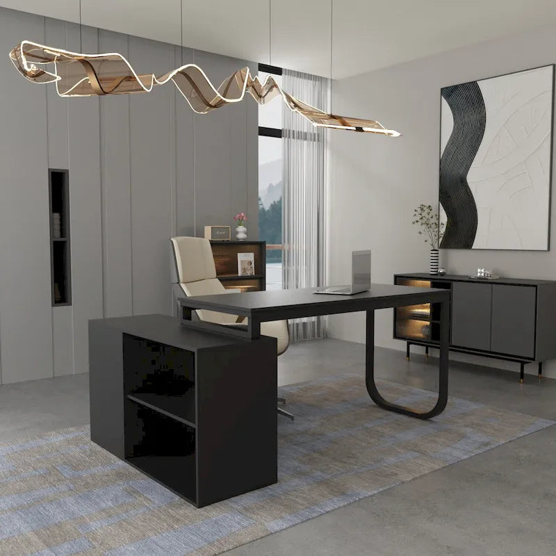 Bureau informatique en L de 55" - Station de travail avec rangement