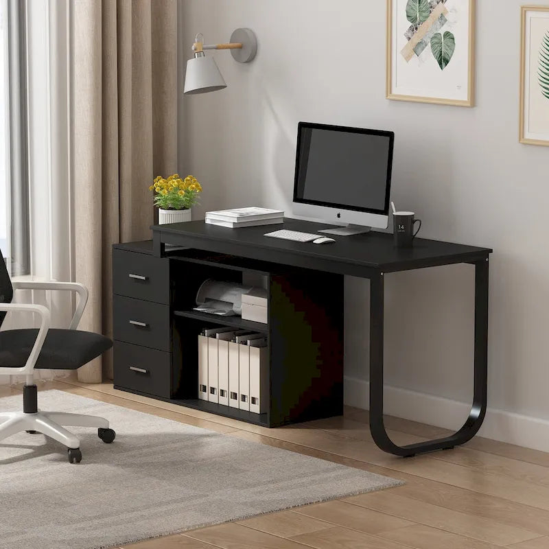 Bureau informatique en L de 55" - Station de travail avec rangement