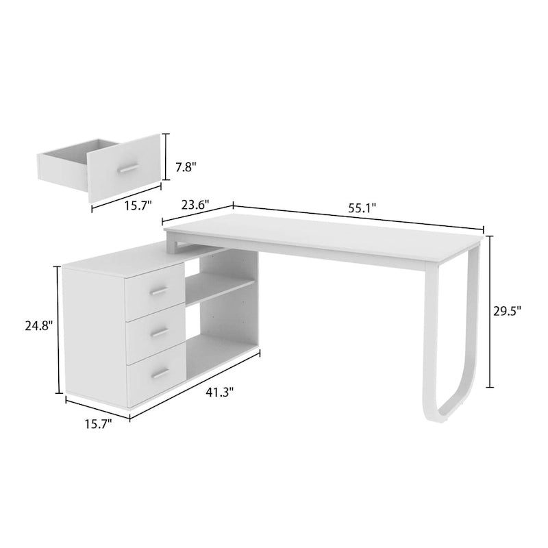 Bureau informatique en L de 55" - Station de travail avec rangement