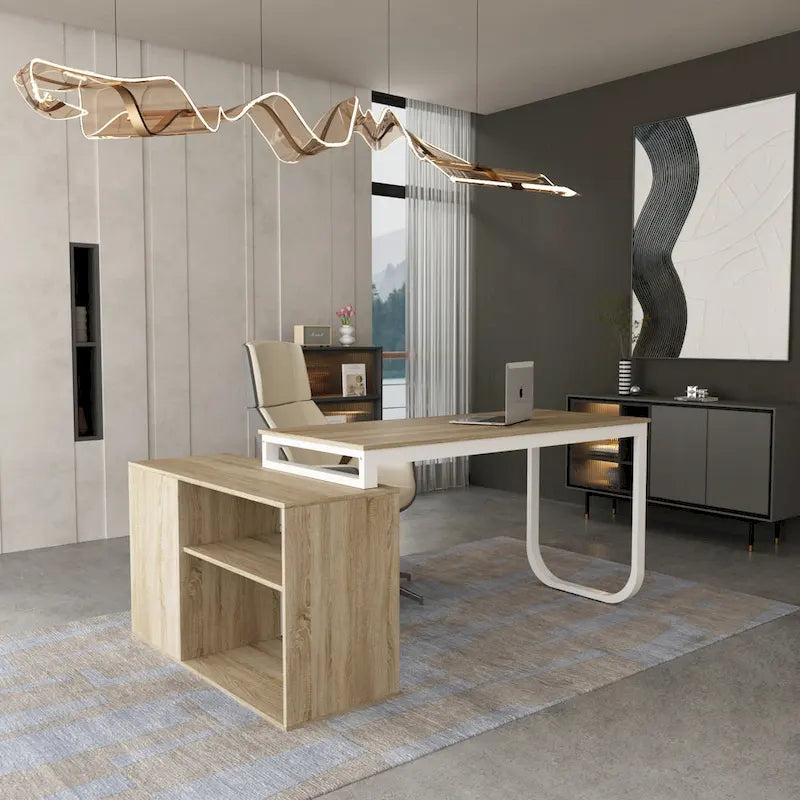 Bureau informatique en L de 55" - Station de travail avec rangement