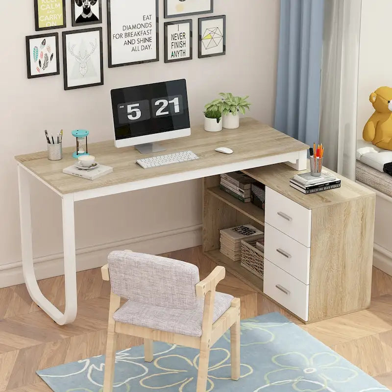 Bureau informatique en L de 55" - Station de travail avec rangement