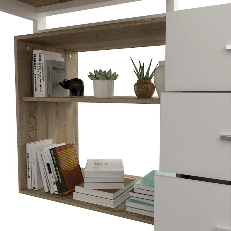 Bureau informatique en L de 55" - Station de travail avec rangement