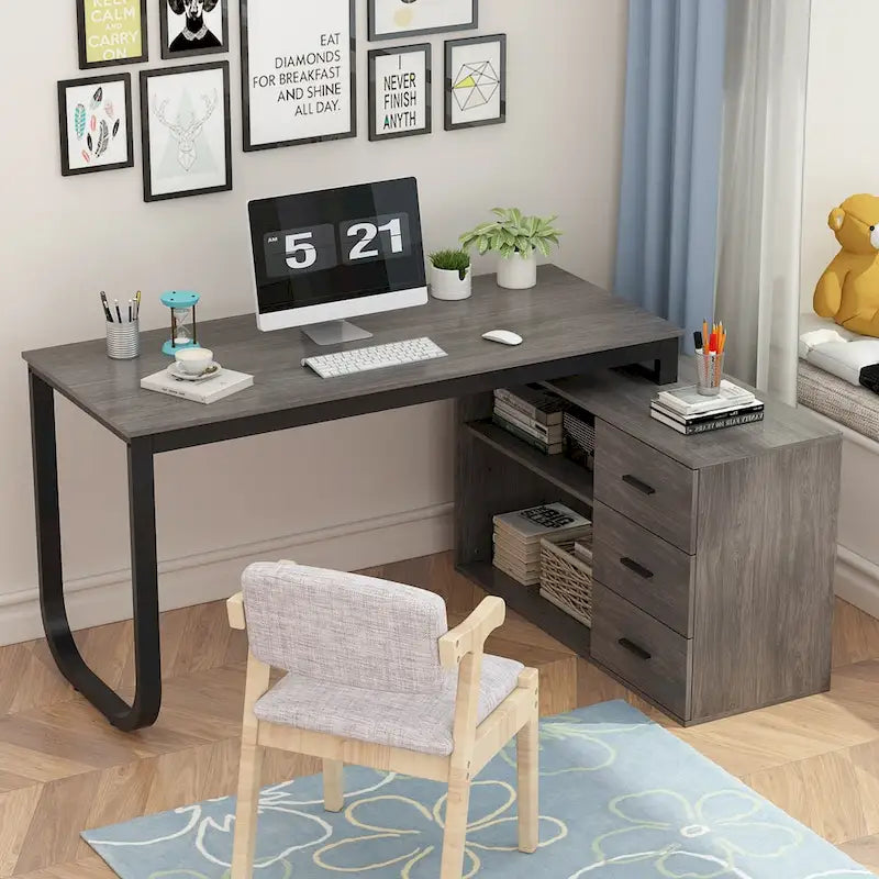 Bureau informatique en L de 55" - Station de travail avec rangement