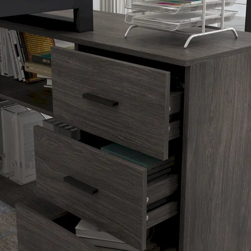 Bureau informatique en L de 55" - Station de travail avec rangement