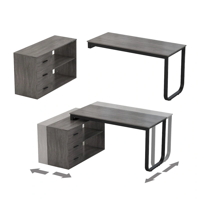 Bureau informatique en L de 55" - Station de travail avec rangement