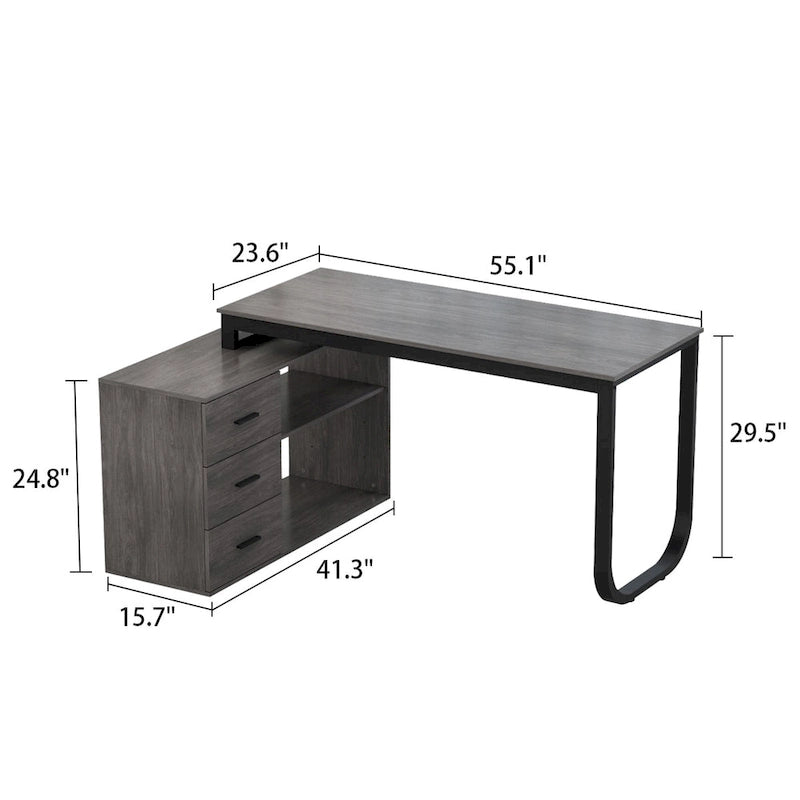 Bureau informatique en L de 55" - Station de travail avec rangement