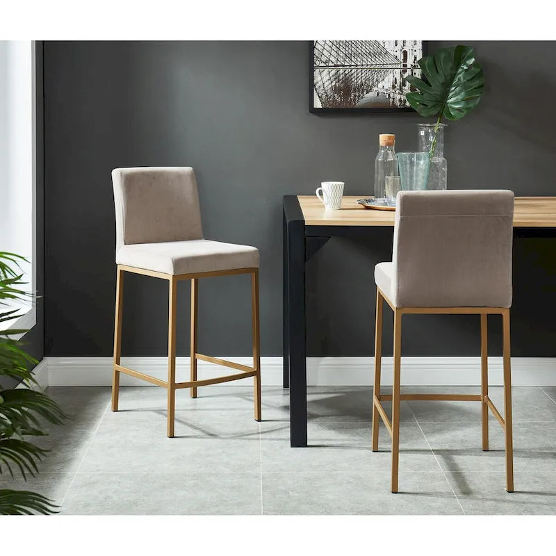 Lot de 2 chaises de comptoir contemporaines rembourrées gris et or