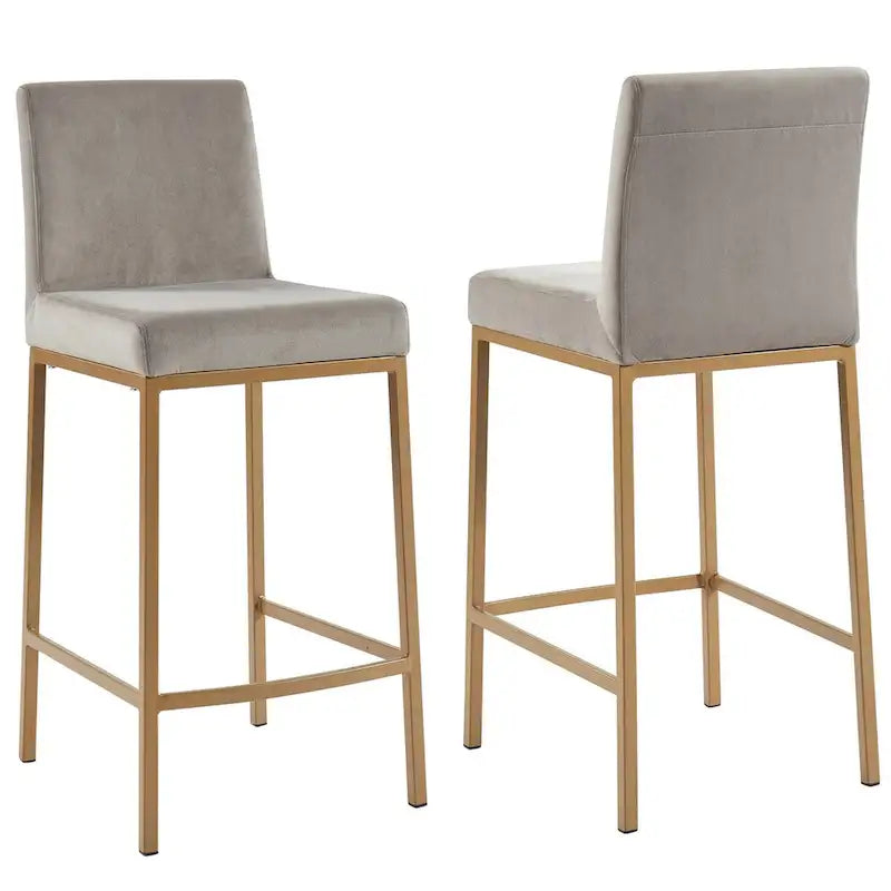 Lot de 2 chaises de comptoir contemporaines rembourrées gris et or