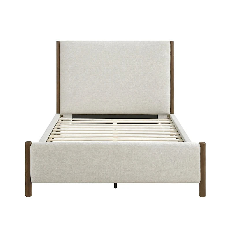 Lit plateforme rembourré en chenille beige