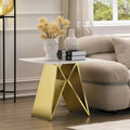 Table d'appoint en verre trempé blanc avec piètement en M miroir