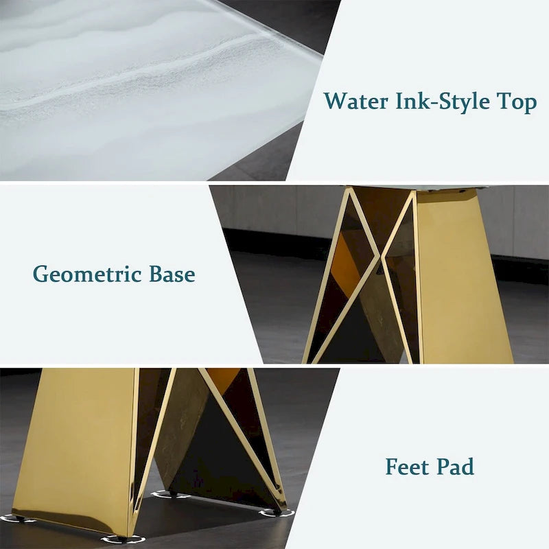 Table d'appoint en verre trempé blanc avec piètement en M miroir