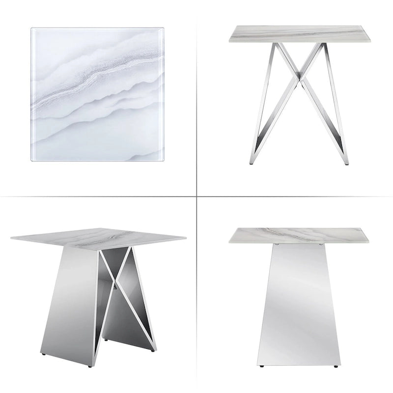 Table d'appoint en verre trempé blanc avec piètement en M miroir
